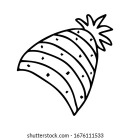 Vector with Warm winter hat in doodle style. Vector hand drawn illustration.