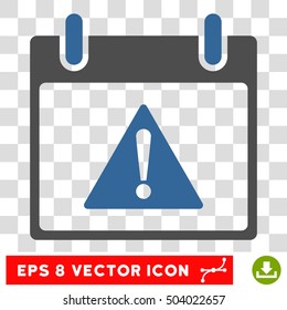 Vector Warning Calendar Day EPS vector pictograph. Illustration style is flat iconic bicolor cobalt and gray symbol on a transparent background.
