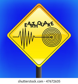 Vector warning earthquake disaster sign (us style) with sky in background