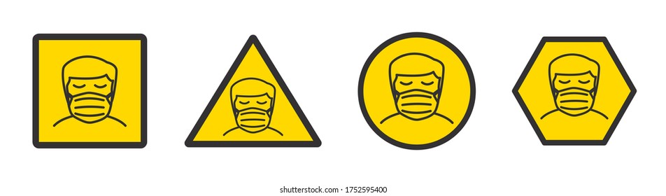 Vector warning icon for regions required to wear a mask. Corona protection concept.