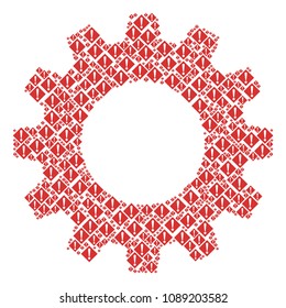 Vector warning icons are grouped into cog collage. Mechanics design concept constructed with warning components.