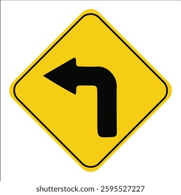 Vector Warning For a Sharp Curve to The Left Traffic Sign