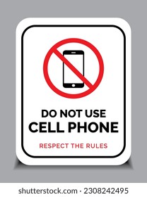 Vector warning sign don't use cell phone for print.