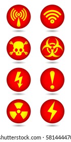 Vector warning, signal symbol and radiation sign set