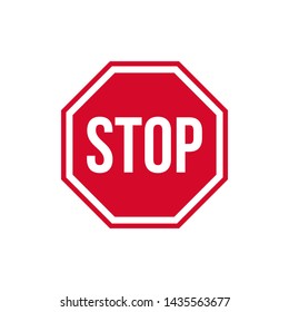 Vector warning stop sign icon. Caution Stop sign sticker in red rhombus and text stop. Stop sign sticker illustration in flat minimalism style.