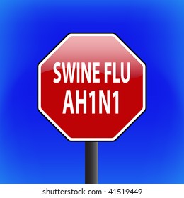 vector warning swine flu (ah1n1 or h1n1) stop sign with sky in background - part 1