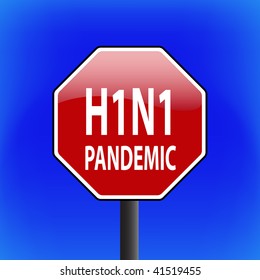 vector warning swine flu (ah1n1 or h1n1) stop sign with sky in background - part 3