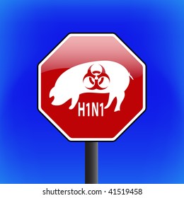 vector warning swine flu (ah1n1 or h1n1) stop sign with sky in background - part 4