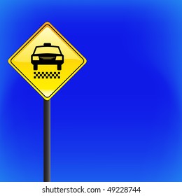 Vector warning taxi cab sign (us style) with sky in background