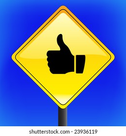 vector warning thumbs up sign with sky in background