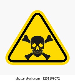 Vector warning yellow road sign with skull and crossed bones - symbols of lethal danger