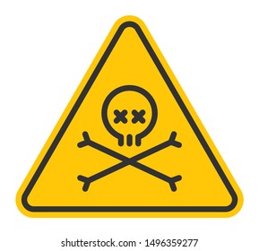 Vector warning yellow triangle with skull and crossbones Isolated on white background.
