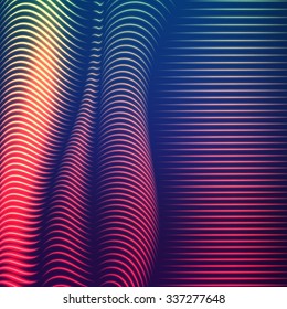 Vector warped dotted lines background. Flexible stripes of shining points twisted as silk forming volumetric folds. Glowing point cyber waves. Modern abstract creative backdrop.