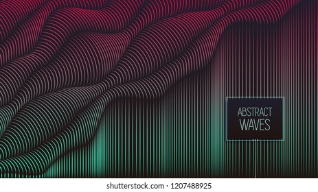 Vector warped lines background. Flexible stripes twisted as silk forming volumetric folds. Fluent colorful stripes with variable width. Modern creative abstract background.