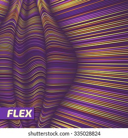 Vector warped lines background. Flexible stripes twisted as silk forming volumetric folds. Colorful stripes with variable width. Modern abstract creative backdrop.