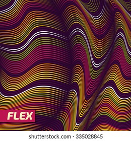 Vector warped lines background. Flexible stripes twisted as silk forming volumetric folds. Colorful stripes with variable width. Modern abstract creative backdrop.