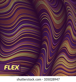 Vector warped lines background. Flexible stripes twisted as silk forming volumetric folds. Colorful stripes with variable width. Modern abstract creative backdrop.