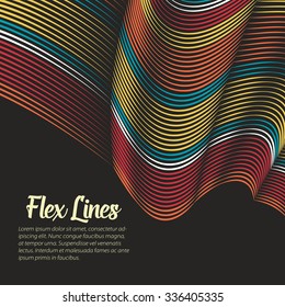 Vector warped lines background. Flexible stripes twisted as silk forming volumetric folds. Colorful stripes with variable width. Modern abstract creative backdrop.