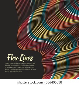 Vector warped lines background. Flexible stripes twisted as silk forming volumetric folds. Colorful stripes with variable width. Modern abstract creative backdrop.