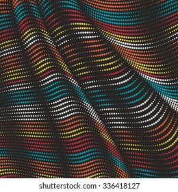 Vector warped lines background. Flexible stripes twisted as silk forming volumetric folds. Colorful stripes with variable width. Modern abstract creative backdrop.