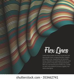 Vector warped lines background. Flexible stripes twisted as silk forming volumetric folds. Colorful stripes with variable width. Modern abstract creative backdrop.