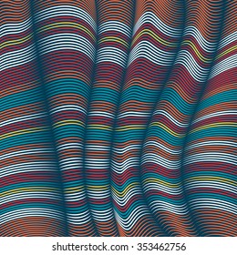 Vector warped lines background. Flexible stripes twisted as silk forming volumetric folds. Colorful stripes with variable width. Modern abstract creative backdrop.