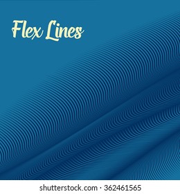 Vector warped lines background. Flexible stripes twisted as silk forming volumetric folds. Blue stripes with variable width. Modern abstract creative backdrop.
