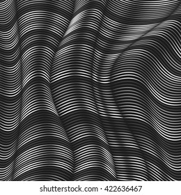 Vector warped lines background. Flexible stripes twisted as silk forming volumetric folds. Colorful stripes with variable width. Modern abstract creative backdrop.