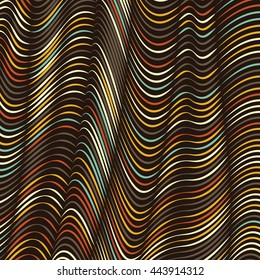 Vector warped lines background. Flexible stripes twisted as silk forming volumetric folds. Colorful stripes with variable width. Modern abstract creative backdrop.