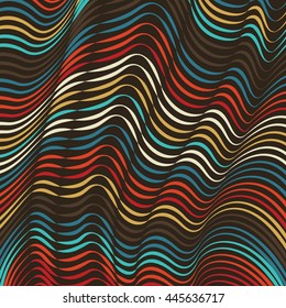 Vector warped lines background. Flexible stripes twisted as silk forming volumetric folds. Colorful stripes with variable width. Modern abstract creative backdrop.