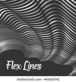 Vector warped lines background. Flexible stripes twisted as silk forming volumetric folds. Monochrome stripes with variable width. Modern abstract creative backdrop.