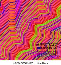 Vector warped lines background.Colorful abstract stripes vector illustration. Glitch color waves background with frame.