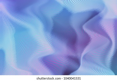 Vector warped lines blue background. Modern abstract creative backdrop with multicolor variable width stripes. Twisted stripes optical illusion. Moire waves.