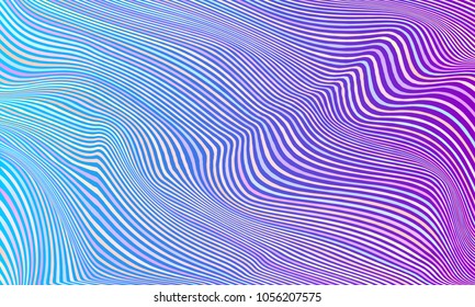 Vector warped lines colorful background. Modern abstract creative backdrop with multicolor variable width stripes. Twisted stripes optical illusion. Moire waves.