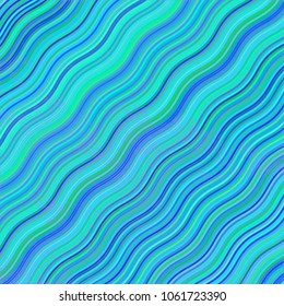 Vector warped lines colorful background. Modern abstract creative backdrop with multicolor variable width stripes. Bent stripes optical illusion. 