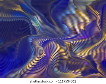 Vector warped lines colorful background. Modern abstract creative illustration with multicolor variable width stripes. Twisted stripes optical illusion. Moire waves.