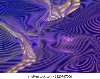Vector warped lines colorful background. Modern abstract creative illustration with multicolor variable width stripes. Twisted stripes optical illusion. Moire waves.
