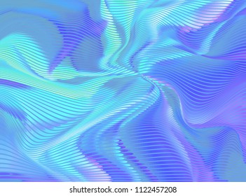 Vector warped lines colorful background. Modern abstract creative illustration with multicolor variable width stripes. Twisted stripes optical illusion. Moire waves.