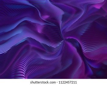 Vector warped lines colorful background. Modern abstract creative illustration with multicolor variable width stripes. Twisted stripes optical illusion. Moire waves.