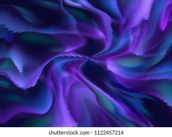 Vector warped lines colorful background. Modern abstract creative illustration with multicolor variable width stripes. Twisted stripes optical illusion. Moire waves.