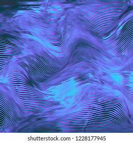 Vector warped lines colorful background. Modern abstract creative illustration with multicolor variable width stripes. Twisted stripes optical illusion. Moire waves.