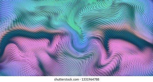 Vector warped lines colorful background. Modern abstract creative illustration with multicolor variable width stripes. Twisted stripes optical illusion. Moire waves