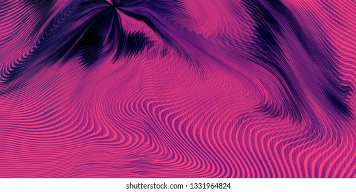 Vector warped lines colorful background. Modern abstract creative illustration with multicolor variable width stripes. Twisted stripes optical illusion. Moire waves