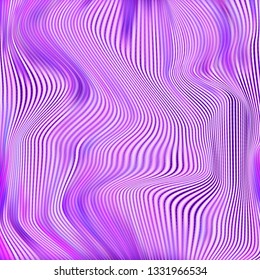Vector warped lines colorful background. Modern abstract creative backdrop with multicolor variable width stripes. Twisted stripes optical illusion. Moire waves.