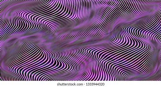 Vector warped lines colorful background. Modern abstract creative illustration with multicolor variable width stripes. Twisted stripes optical illusion. Moire waves