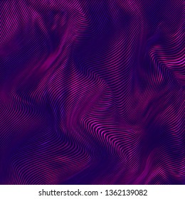 Vector warped lines colorful background. Modern abstract creative backdrop with multicolor variable width stripes. Twisted stripes optical illusion. Moire waves.