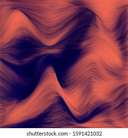 Vector warped lines colorful background. Modern abstract creative illustration with multicolor variable width stripes. Twisted stripes optical illusion. Moire waves. 