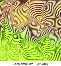 Vector warped lines colorful background. Modern abstract creative backdrop with colorful variable width stripes. Twisted stripes optical illusion.