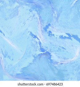 Vector warped lines colorful background. Modern abstract creative backdrop with blue variable width stripes. Twisted stripes optical illusion. Moire waves.