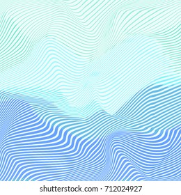 Vector warped lines colorful background. Modern abstract creative backdrop with multicolor variable width stripes. Twisted stripes optical illusion. Blue background.